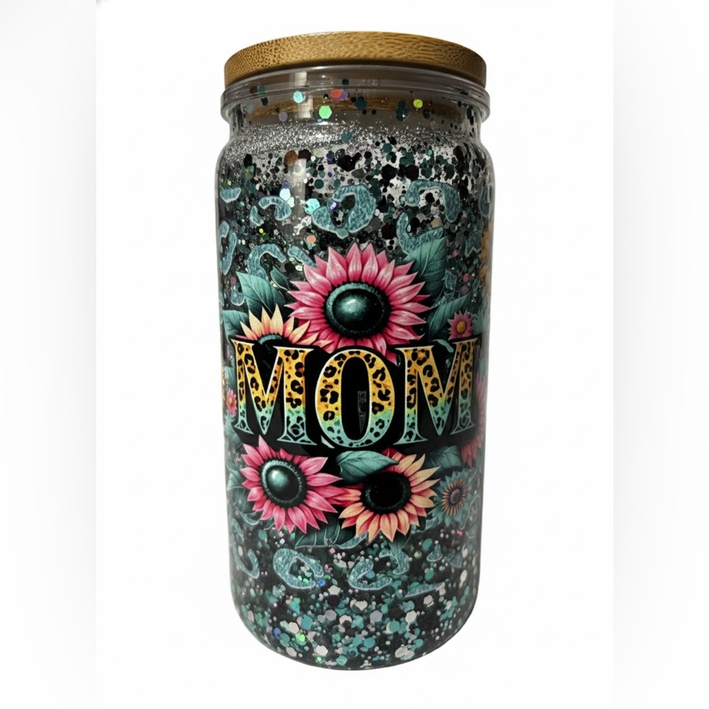 Floral Glitter 'MOM' Tumbler